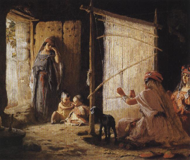 Frederick Arthur Bridgman Women in Biskra Weaving a Burnoose oil painting image